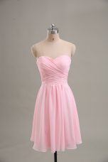 Gorgeous Baby Pink Empire Sweetheart Sleeveless Chiffon Knee Length Zipper Ruching Dress for Prom
