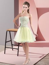 Yellow Green Tulle Zipper Sweetheart Sleeveless Mini Length Prom Gown Beading