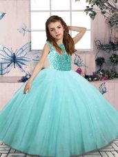 Excellent Tulle Sleeveless Floor Length Little Girls Pageant Dress and Beading