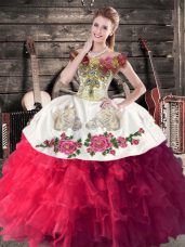 Beautiful Sleeveless Lace Up Floor Length Embroidery and Ruffles Sweet 16 Dress
