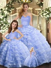 Lavender Ball Gown Prom Dress Military Ball and Sweet 16 and Quinceanera with Ruffled Layers Sweetheart Sleeveless Lace Up