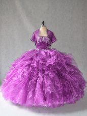 Ideal Strapless Sleeveless Lace Up Vestidos de Quinceanera Purple Organza