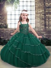 Straps Sleeveless Lace Child Pageant Dress Beading Lace Up