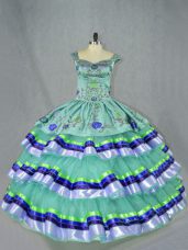 Romantic Apple Green Sweet 16 Quinceanera Dress Sweet 16 and Quinceanera with Embroidery and Ruffled Layers Straps Sleeveless Lace Up