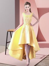 Yellow Sleeveless Satin Zipper Bridesmaid Gown for Wedding Party