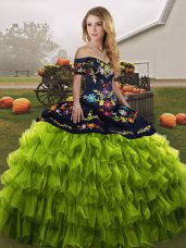 Floor Length Ball Gowns Sleeveless Olive Green Quinceanera Gowns Lace Up
