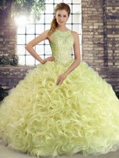 Exceptional Floor Length Yellow Green Quinceanera Gowns Scoop Sleeveless Lace Up