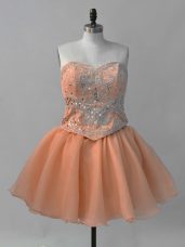Orange Lace Up Sweetheart Beading Prom Evening Gown Organza Sleeveless