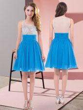 Beading Quinceanera Court of Honor Dress Baby Blue Side Zipper Sleeveless Mini Length