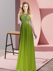 Dynamic Chiffon Sleeveless Floor Length Prom Evening Gown and Beading