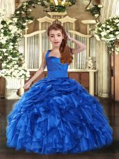 Royal Blue Sleeveless Organza Lace Up Little Girls Pageant Dress Wholesale for Party and Wedding Party