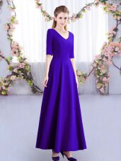 Beauteous Purple V-neck Neckline Ruching Dama Dress Half Sleeves Zipper