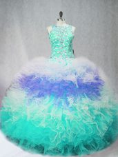 Colorful Multi-color Sleeveless Tulle Zipper Quince Ball Gowns for Sweet 16 and Quinceanera