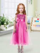 Elegant Scoop Sleeveless Organza Flower Girl Dresses for Less Sequins and Hand Made Flower Zipper