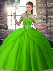 Colorful Sleeveless Beading and Pick Ups Lace Up Vestidos de Quinceanera with Brush Train