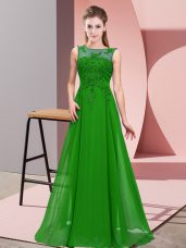 Free and Easy Green Empire Chiffon Scoop Sleeveless Beading and Appliques Floor Length Zipper Bridesmaids Dress