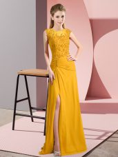 Gold Column/Sheath Beading Custom Made Zipper Chiffon Sleeveless Floor Length