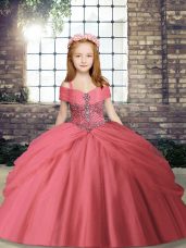 Straps Sleeveless Tulle Pageant Dresses Beading Lace Up