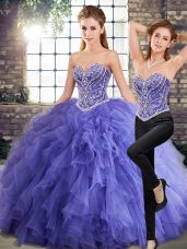 Floor Length Two Pieces Sleeveless Lavender Quince Ball Gowns Lace Up