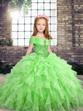 Floor Length Little Girls Pageant Dress Organza Sleeveless Beading and Ruffles