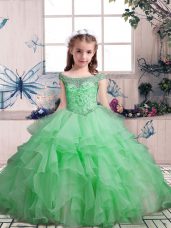 Customized Scoop Sleeveless Organza Little Girl Pageant Dress Beading and Ruffles Lace Up