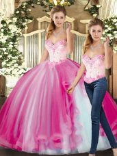 Latest Floor Length Ball Gowns Sleeveless Fuchsia Vestidos de Quinceanera Lace Up