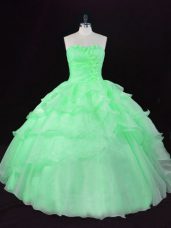 Custom Designed Sleeveless Floor Length Hand Made Flower Lace Up Quinceanera Dresses