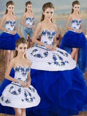 Royal Blue Sleeveless Floor Length Embroidery and Ruffles and Bowknot Lace Up 15 Quinceanera Dress