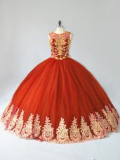 Fancy Rust Red Sleeveless Floor Length Appliques Lace Up 15th Birthday Dress