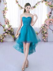 Tulle Sweetheart Sleeveless Lace Up Lace Quinceanera Court of Honor Dress in Teal