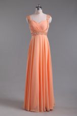 Hot Sale Floor Length Orange Straps Sleeveless Backless