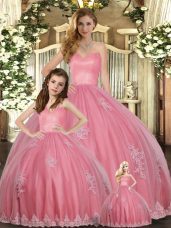 Tulle Sweetheart Sleeveless Lace Up Appliques Sweet 16 Dresses in Watermelon Red