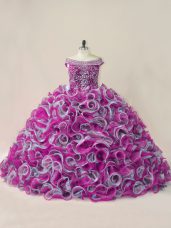 Multi-color Quinceanera Gown Organza Brush Train Sleeveless Beading and Ruffles