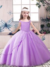 Graceful Tulle Sleeveless Floor Length Little Girl Pageant Dress and Beading