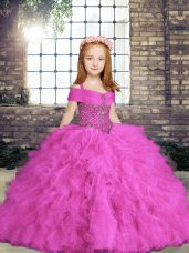 Lilac Straps Lace Up Beading and Ruffles Custom Made Pageant Dress Sleeveless