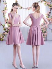 A-line Quinceanera Court Dresses Pink Straps Chiffon Cap Sleeves Mini Length Zipper