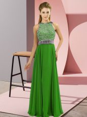 High Quality Green Side Zipper Dress for Prom Beading Sleeveless Floor Length