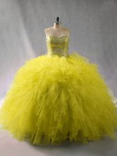 Green Sweetheart Neckline Beading and Ruffles Vestidos de Quinceanera Sleeveless Lace Up