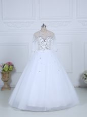 Dynamic Floor Length White Bridal Gown Scoop Long Sleeves Lace Up