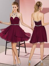 Burgundy Sleeveless Chiffon Zipper Evening Dress for Prom and Party