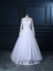 Long Sleeves Brush Train Lace Up Lace Bridal Gown