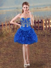 Royal Blue Sleeveless Mini Length Embroidery and Ruffles Lace Up Party Dress Wholesale