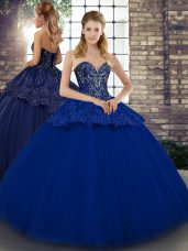 Traditional Royal Blue Tulle Lace Up Quinceanera Gowns Sleeveless Floor Length Beading and Appliques