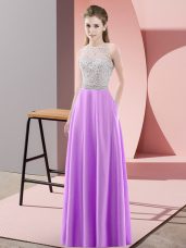 Beauteous Scoop Sleeveless Backless Dress for Prom Lavender Satin