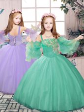 Turquoise Straps Neckline Beading and Appliques Little Girl Pageant Gowns Sleeveless Lace Up
