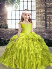 Organza Sleeveless Floor Length Pageant Dresses and Beading and Ruffles