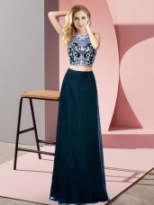 Nice Floor Length Teal Runway Inspired Dress Chiffon Sleeveless Beading