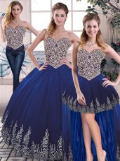 Royal Blue Quinceanera Gowns Sweet 16 and Quinceanera with Embroidery Sweetheart Sleeveless Lace Up
