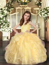 Sleeveless Lace Up Floor Length Ruffles Child Pageant Dress