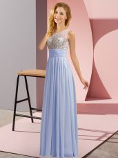 Chiffon Sleeveless Floor Length Court Dresses for Sweet 16 and Beading